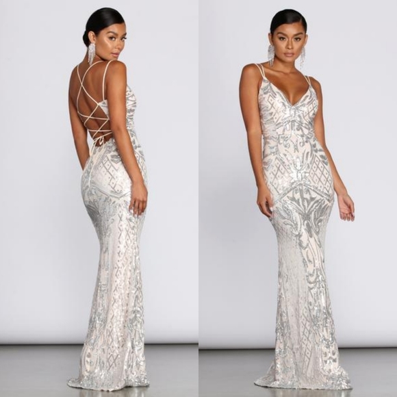 Windsor Dresses & Skirts - GINGER SEQUIN MESH STRAPPY GOWN